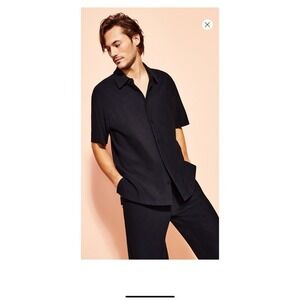 Men's Relaxed-Fit Textured Ottoman Stripe‎ Shirt Black XXL